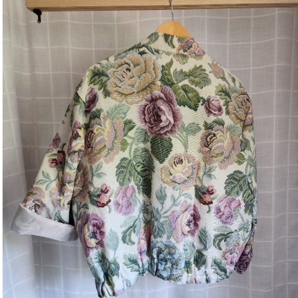 Floral Tapestry Jacket Women's Vintage Oversized Bomber Coat Size M - Picture 12 of 15